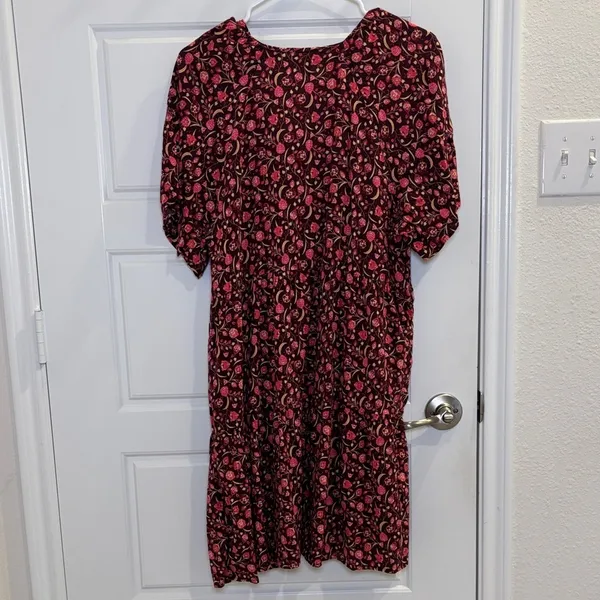 Old Navy Floral Babydoll Dress Large Red Pink Boho Cottagecore Mini - Image 4