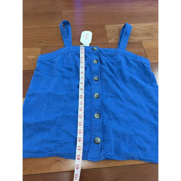 NWT Maeve Anthropologie Tank Top Womens Blue Linen Blend Button Front S - Image 7