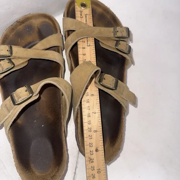 Birkenstock Franca Tan Leather Crisscross Strappy Slides Sandals Size EU 38 N - Image 8