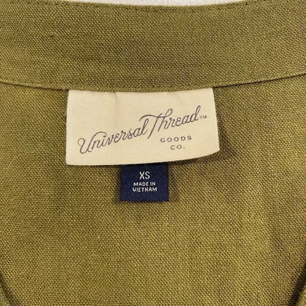 Universal Thread Olive Green V Neck Babydoll Dress Women XS Short Sleeve Pockets - Image 3