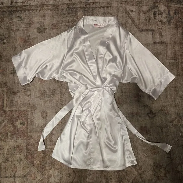 BRIDE Satin Kimono Robe With Rhinestone Lettering S/M Girl Extraordinaire White - Image 2