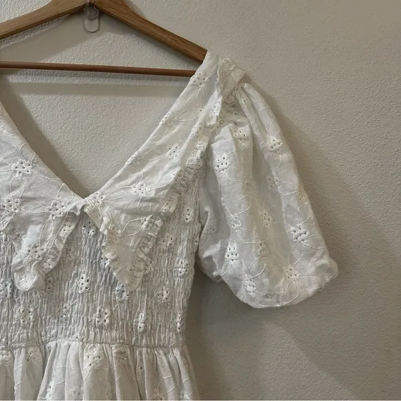 Zara White Embroidered Eyelet Lace Midi Dress‎ in Oyster White Size Small - Image 7