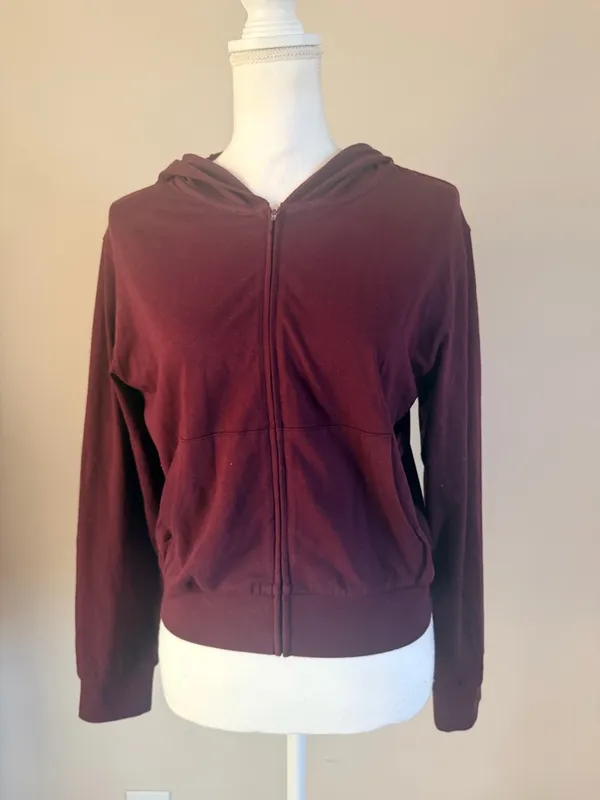 NWT Skims Cotton Jersey zip up hoodie in color currant women size large Sold Out - Image 5