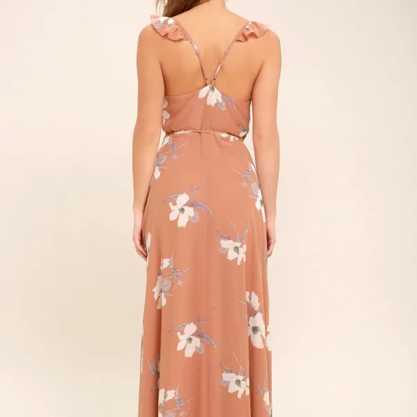 NWT. Lulus All Mine Rusty Rose Floral Print High-Low Wrap Dress - Image 2
