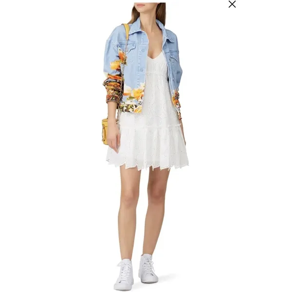 Minkpink White Nirvana Embroidered Leaf Swing Mini Dress XS - Image 2