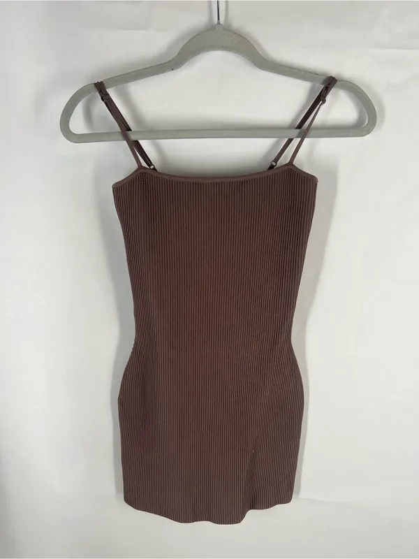 Babaton Ribbed Cami Mini Dress in Brown - Image 2