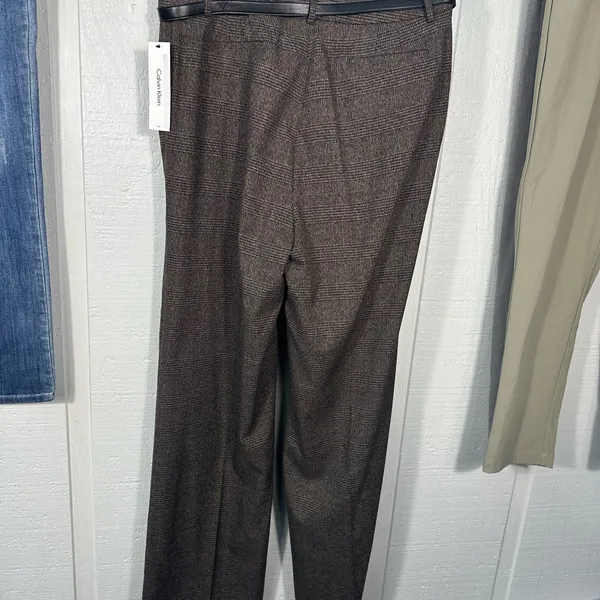 Calvin Klein Women's Brown Herringbone Belted Pants Size 12 N… - Image 8