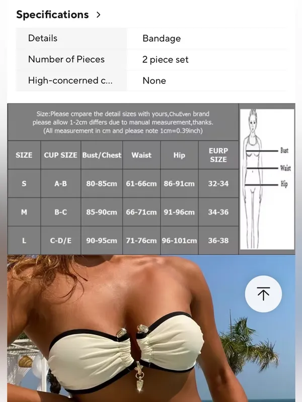 Brown Bandeau Bikini Set with White Trim NWT Size M - Image 3