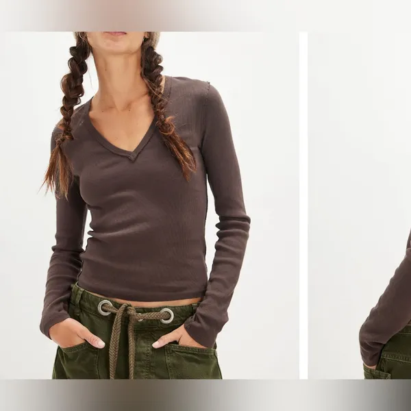 NWT Free People We The Free Neria Long Sleeve Top - double espresso brown - M - Image 3