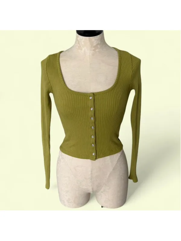 Levi's Green BRITT LONG SLEEVE SNAP FRONT LONG SLEEVE TOP - Size XS - Image 2