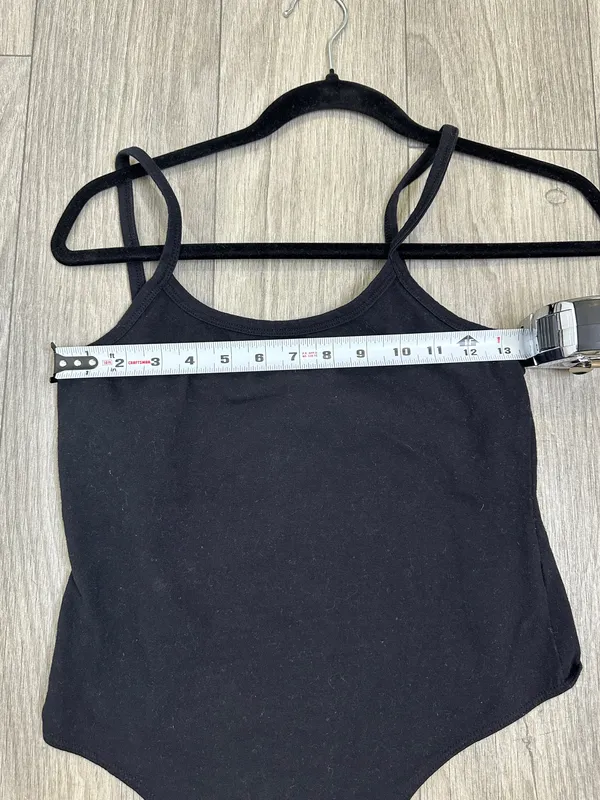 Black Bodysuit Medium Fitted Minimalist Staple Top - Image 4