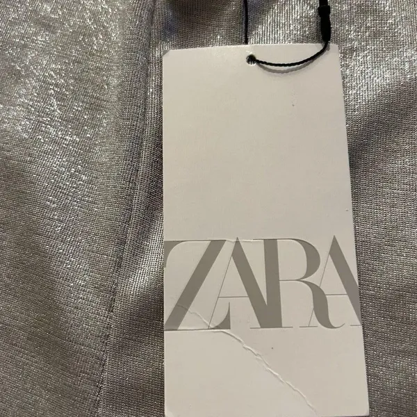 ZARA Silver Shimmer Stretchy Pull On Wide Leg Pants Size Small New with Tags - Image 3