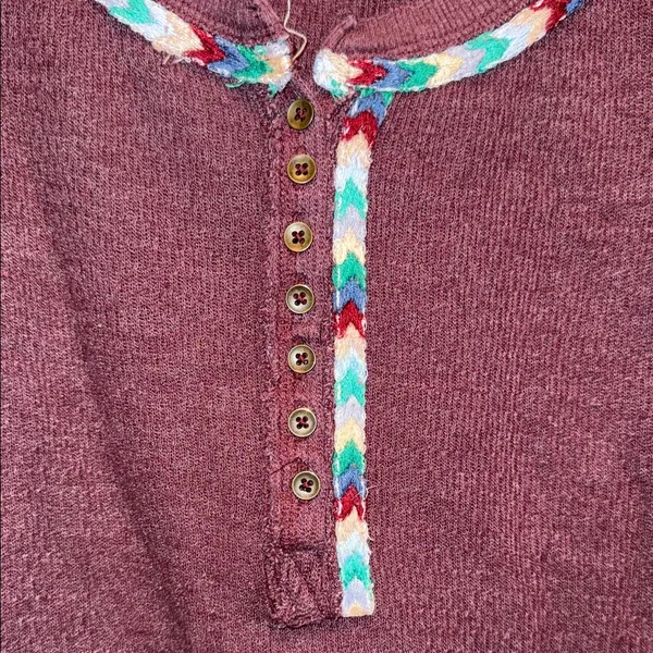 We the Free rainbow trim thermal Henley wine purple Long Sleeve scoop neck xs - Image 3