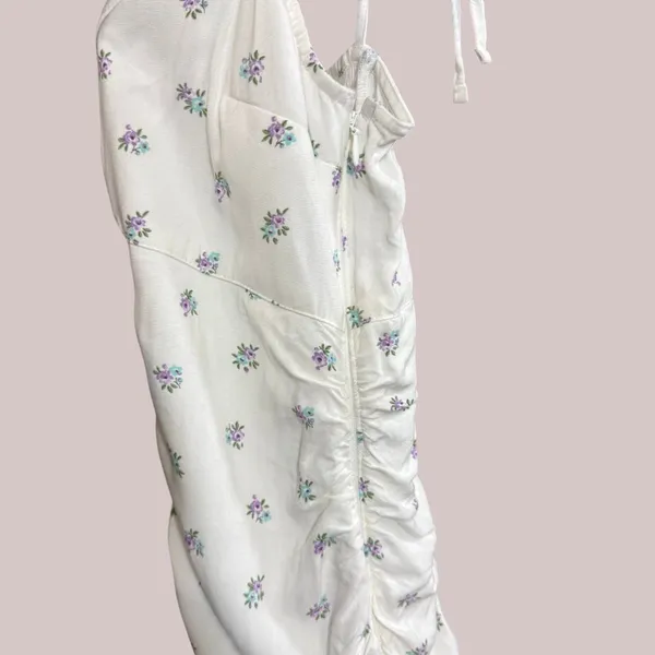 Hollister XS White‎ Ditsy Floral Ruched Mini Dress Tie Strap Summer - Image 6