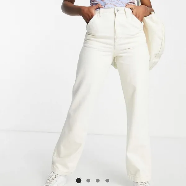 Topshop Wide Leg Baggy Carpenter Jeans Ivory White - Image 2