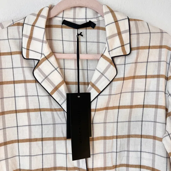 NWT‎ Jenni Kayne Flannel Pajama Top Ivory Plaid Small 100% Cotton Cozy Sleepwear - Image 5