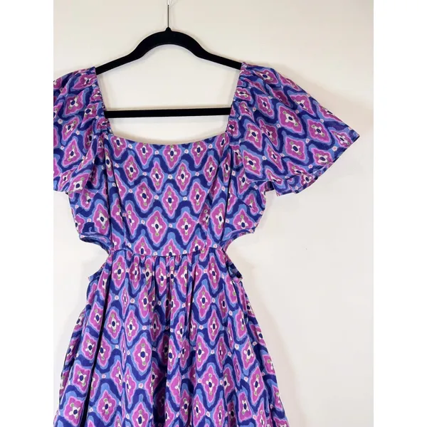 Banjanan Dress Purple Bonnie Maxi Floral Layered Cutout Fit Flare Boho Small - Image 7