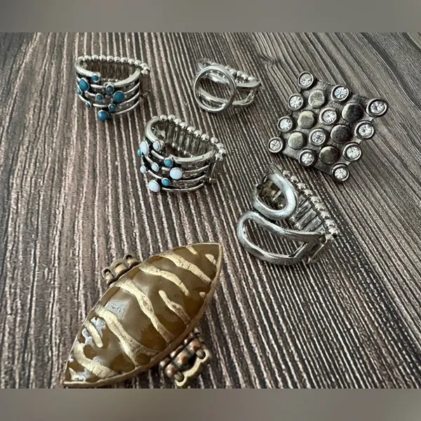 Vintage Adjustable Bulk Costume Statement Ring Lot 6 Silver - Image 3