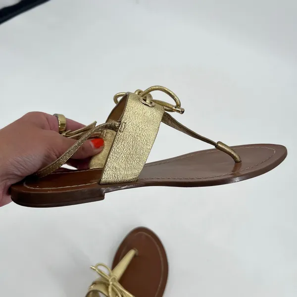 Kate Spade New York metallic gold thong open toe sandals tie bow preppy size 8.5 - Image 3