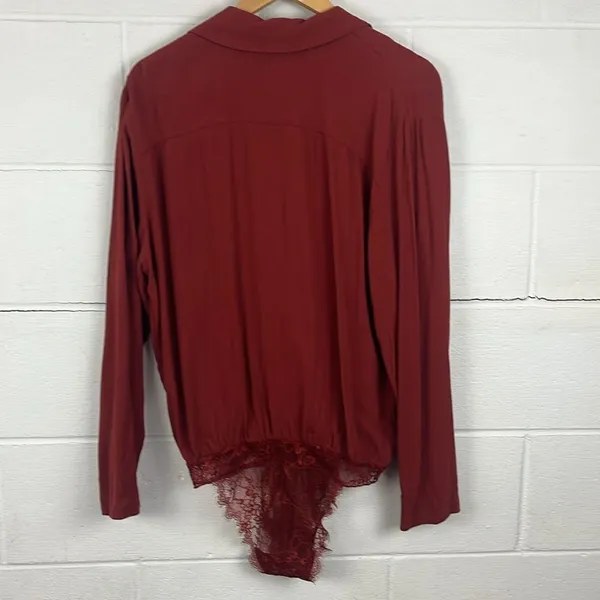Free People Elsa lace inset deep vneck long sleeve oversized terracotta bodysuit - Image 6