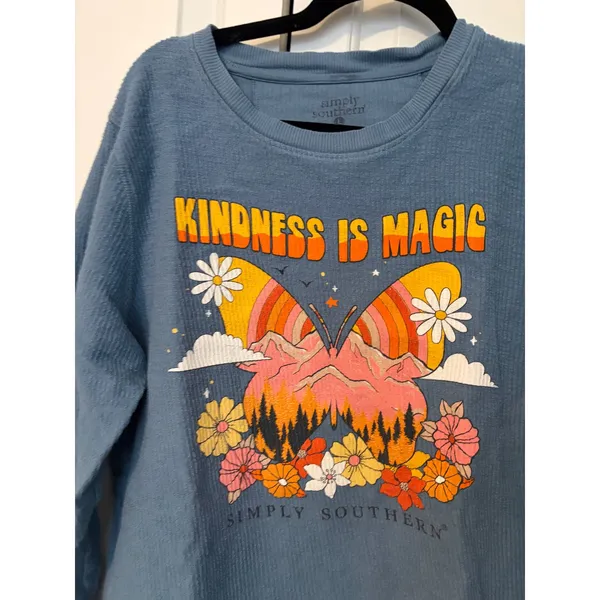 Simply Southern Blue Corded Sweatshirt Kindness Is Magic Butterfly Graphic‎ L - Image 5
