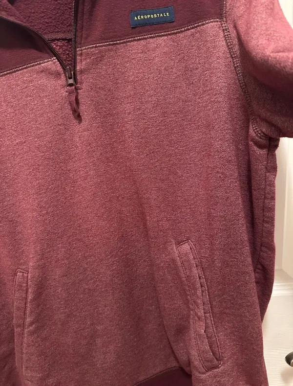 Aeropostale Men’s Two Tone Burgundy Quarter Zip Pullover Size L - Image 7