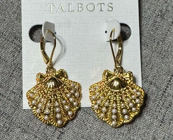 Talbots Gold & Pearl Shell Drop Earrings NWT - Image 5