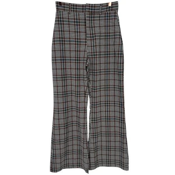Free People Women's Plaid Wide Leg High Rise Trouser Pants Size 6 Boho Preppy‎ - Image 3