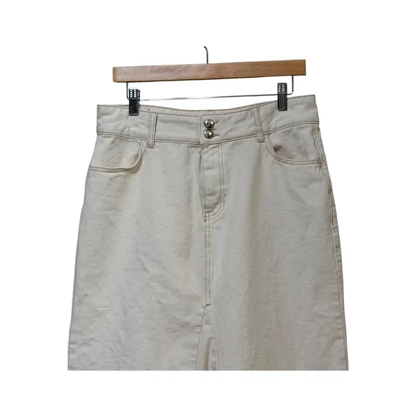 Zara Womens Cream Denim Midi Skirt Off White High Rise Cotton Size Large - Image 7