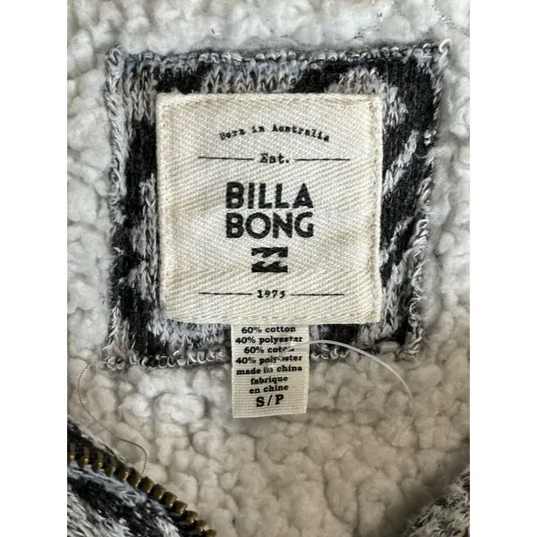 Billabong Light Gray/Black Aztec Zip Up‎ Fabric Hood Jacket Size S Pocket Logo - Image 7