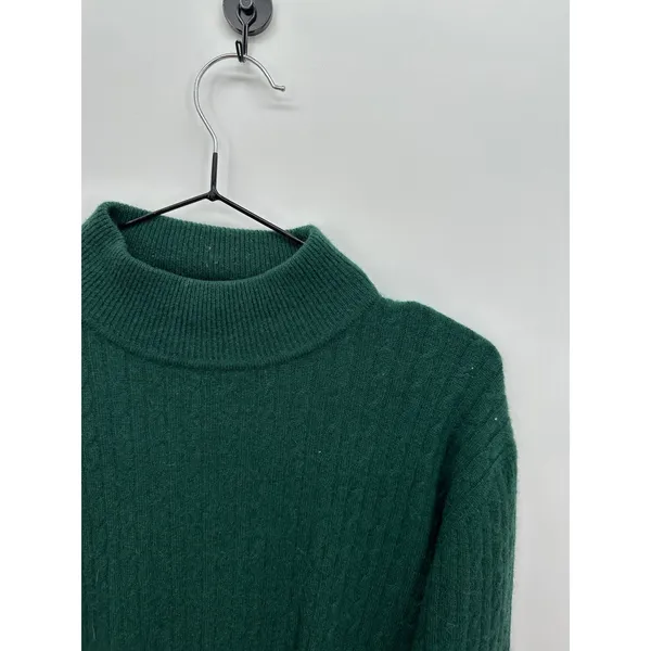 Parisian Signature Dark Green 100% Cashmere Mock Neck Cable Knit Sweater Mens‎ M - Image 5