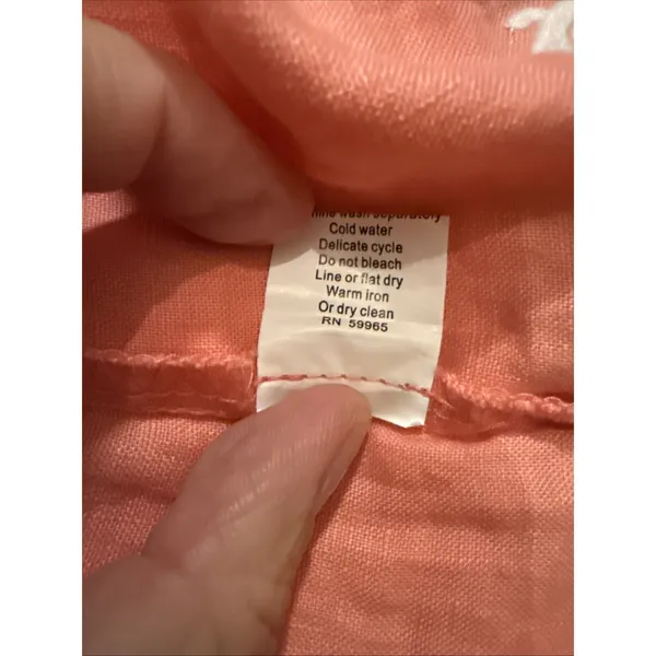 HIHO Tortola Women's Coral 100% Linen White Embroidered Beach Dress Sz. SMALL - Image 8