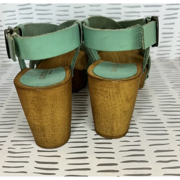 Sundance‎ Denira Mint Green Leather Wood Clog Sandals Made in Italy EU 37 Boho - Image 3