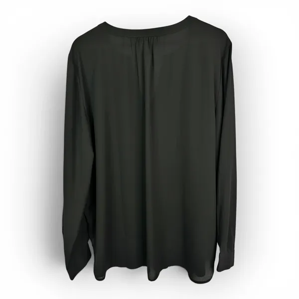Loft Womens Black Long Sleeve Henley Popover Blouse XL Professional Minimalist - Image 2