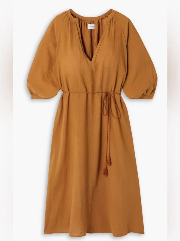 HONORINE Bianca Brown Cotton Gauze Midi Dress Small - Image 2
