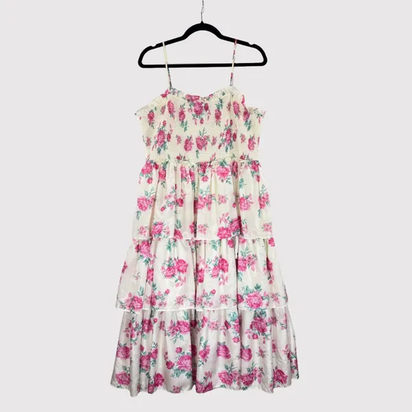 LoveShackFancy Womens Dress Elise Midi Smocked Floral Layered Cottagecore XL - Image 2