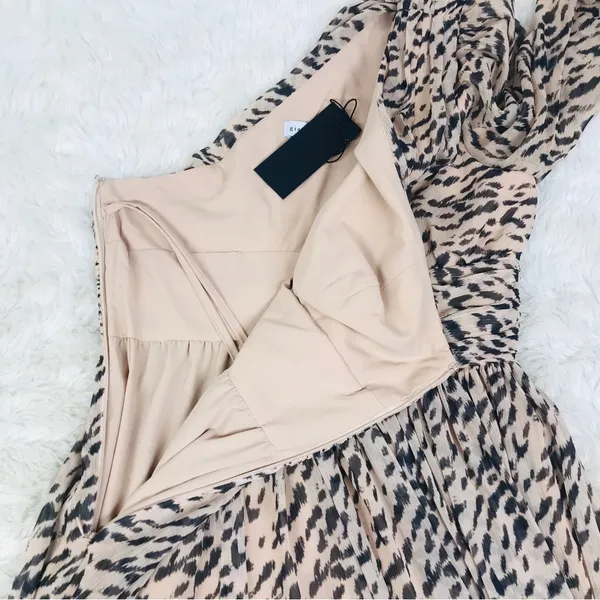 GIANNI BINI Leopard Print Maxi Dress One Shoulder Long Sleeve Black Tie Size 2‎ - Image 9