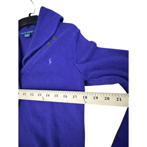 VINTAGE Ralph Lauren Shawl Collar Button Cardigan Sweater‎ Medium Purple #M13-3 - Image 6