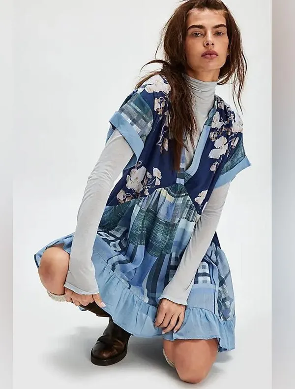 🆕 Free People | Printed Agnes Mini Dress | Indigo Combo | Sz: Xs - Image 2