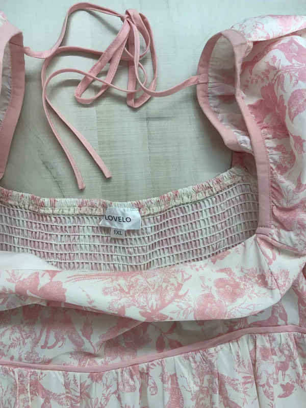 LOVELO Woodland animal toile printed pink puff sleeve dress 1XL - Image 2