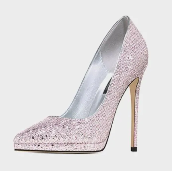 Pastel Pink Kawaii Glitter Sparkly Pointed Toe Heels Pumps Shoes - Image 3