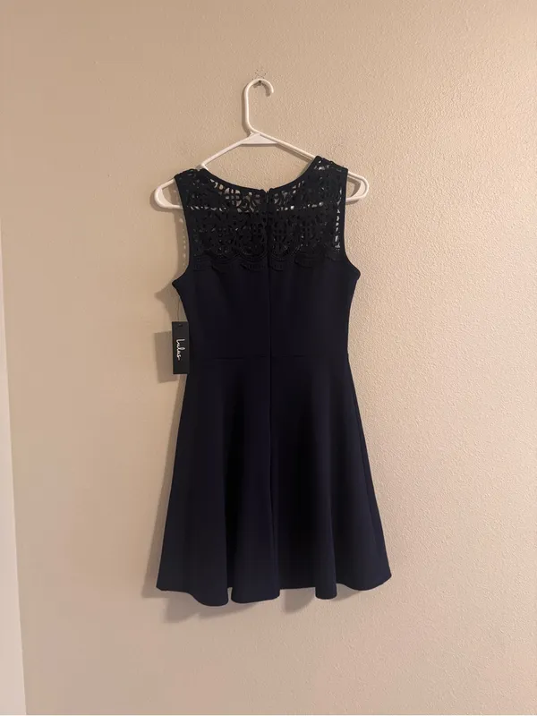 NWT Lulu's Navy Crochet Yoke Fit & Flare Dress - Image 3