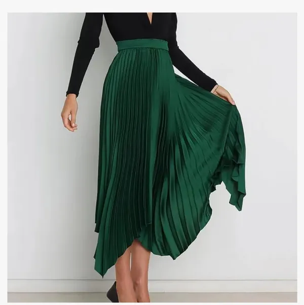 Elegant Pleated Skirt High Waisted Emerold Irregular Hem Skirt size XL… - Image 4