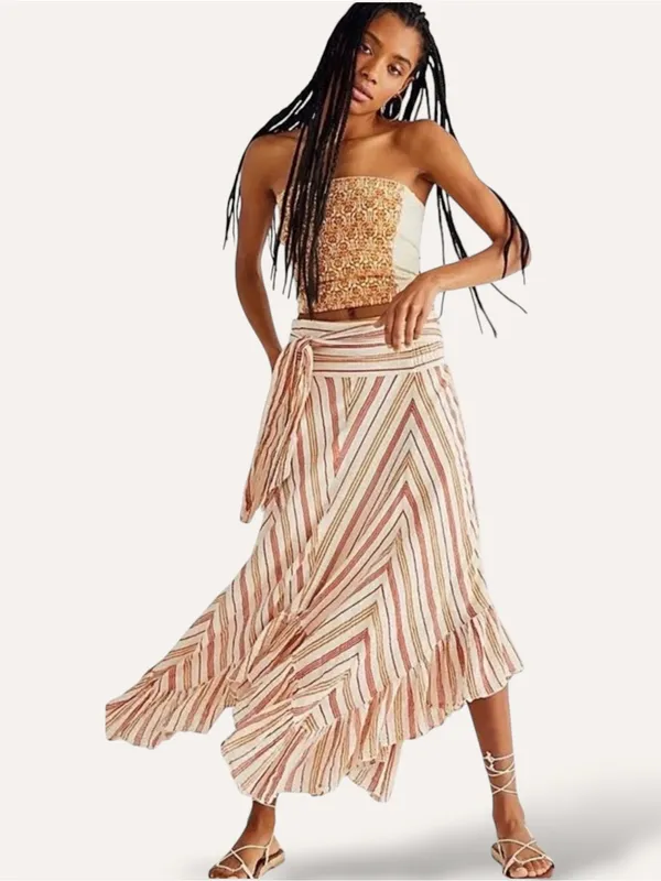 Free People One Giselle Convertible One-Shoulder Striped Midi Dress M - Image 4