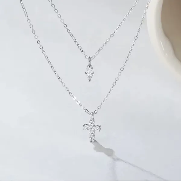 Layered Cross Necklace Silver - Image 5