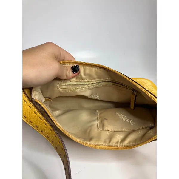 Fossil Shoulder Bag Womens Small Yellow Good Leather Whipstitch Boho Zip Top - Image 4