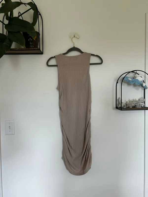 NWT‎ Cider Tan Ribbed Ruched Side Bodycon Sleeveless Midi Dress Size Large - Image 2