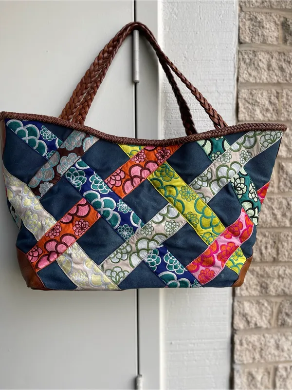 Hadley Pollet Zinnia Departure Tote Navy Brown Leather Braiding - Image 6