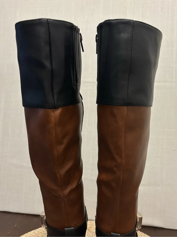 Just Fab Black and Tan Winnie Block Heel Boots | Women | Size 6.5 NWOB - Image 12