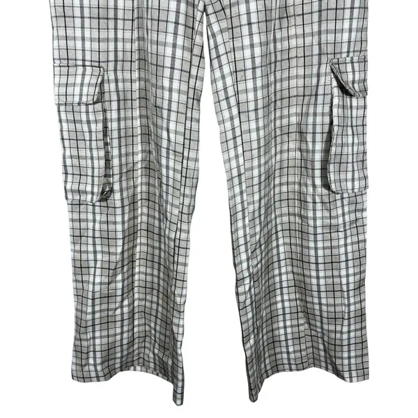 American Threads Plaid Cargo Wide Leg Pants Tan Utility Streetwear Size Medium - Image 4